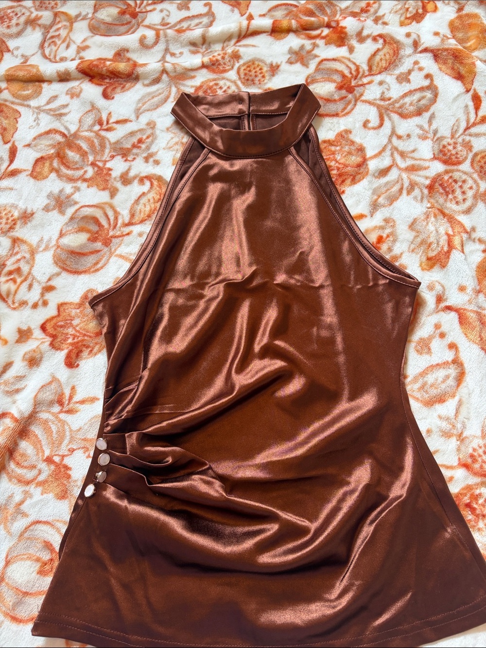 SHEIN Satin Halter Neck Women’s Tank Top - Copper Brown size small - NEW